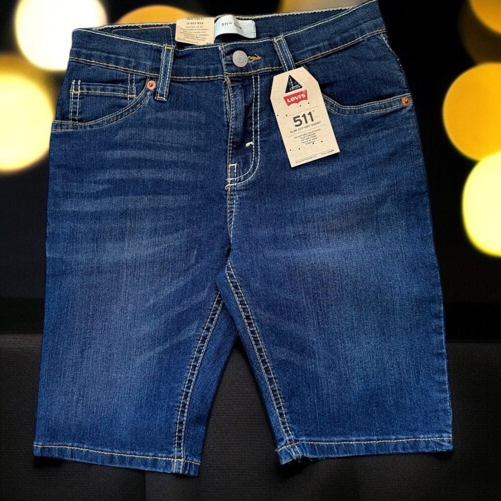 Levi's Boys Shorts Sz 12 Reg 26 W Stretch Jean Denim Blue 511 Slim NEW